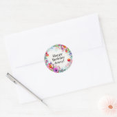 Heldere kleurrijke Waterverf Flower Birthday Ronde Sticker (Envelop)