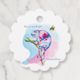 Heldere kleurrijke waterverf kameleon en bij. bedankjes labels