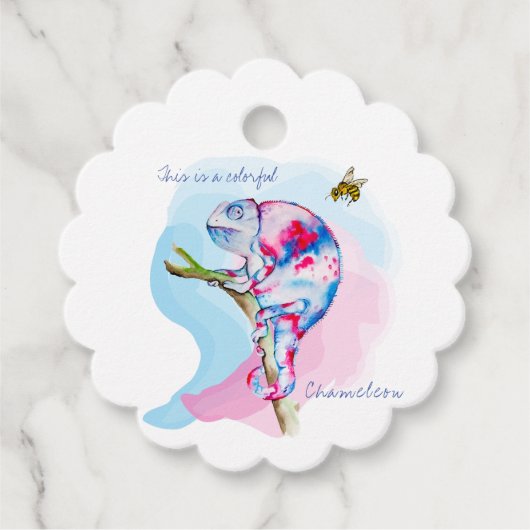 Heldere kleurrijke waterverf kameleon en bij. bedankjes labels (Voorkant)