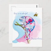 Heldere kleurrijke waterverf kameleon en bij. briefkaart (Voorkant / Achterkant)