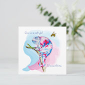 Heldere kleurrijke waterverf kameleon en bij. kaart (Staand voorkant)