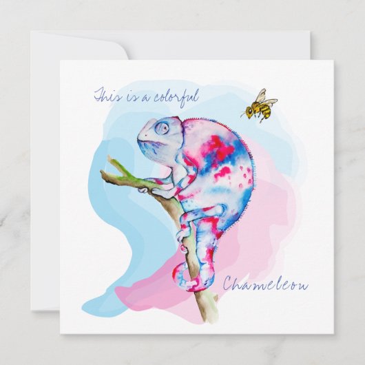 Heldere kleurrijke waterverf kameleon en bij. kaart (Voorkant)