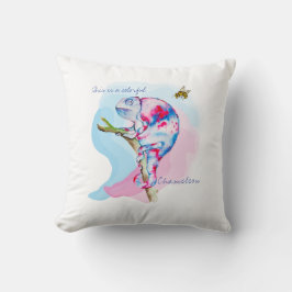 Heldere kleurrijke waterverf kameleon en bij. kussen