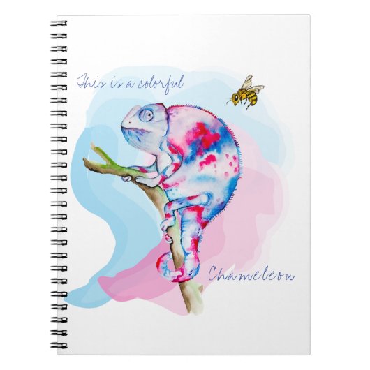 Heldere kleurrijke waterverf kameleon en bij. notitieboek (Voorkant)
