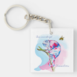 Heldere kleurrijke waterverf kameleon en bij. sleutelhanger