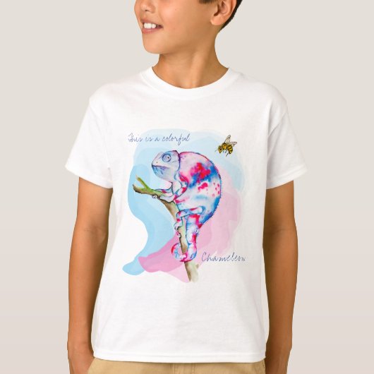 Heldere kleurrijke waterverf kameleon en bij. t-shirt (Voorkant)