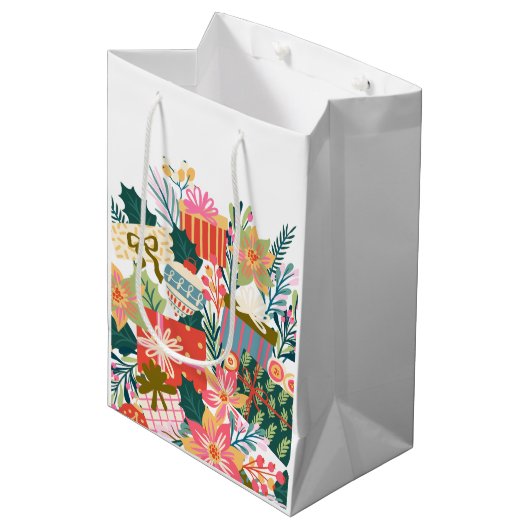 Heldere kleurrijke wensen | Kerstvakantie Medium Cadeauzakje (Voorkant Gekanteld)