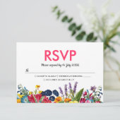 Heldere kleurrijke zomerbloemen bruiloft RSVP (Staand voorkant)