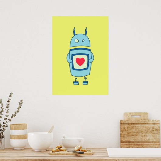 Heldere klundige robot met hart poster (Keuken)