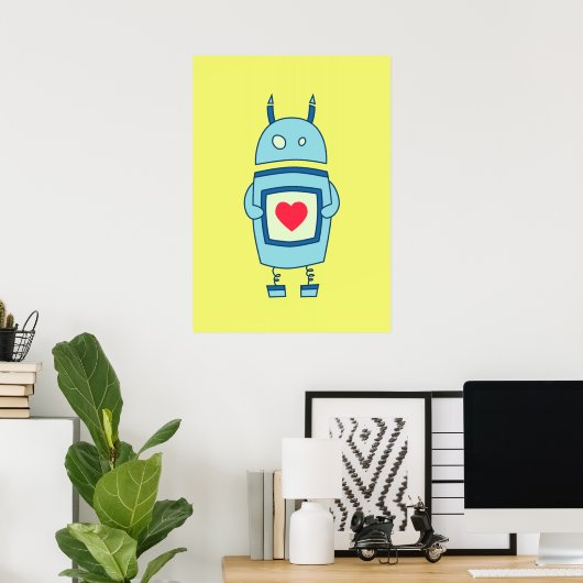 Heldere klundige robot met hart poster (Thuiskantoor)