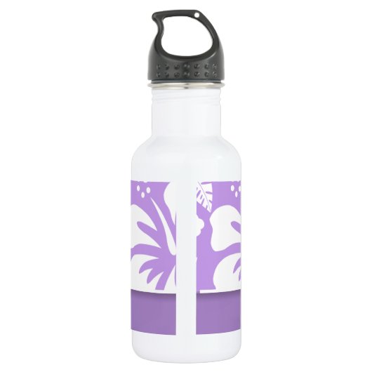 Heldere Lavendel Tropische Hibiscus; gepersonalise Waterfles (Achterkant)