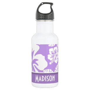 Heldere Lavendel Tropische Hibiscus; gepersonalise Waterfles