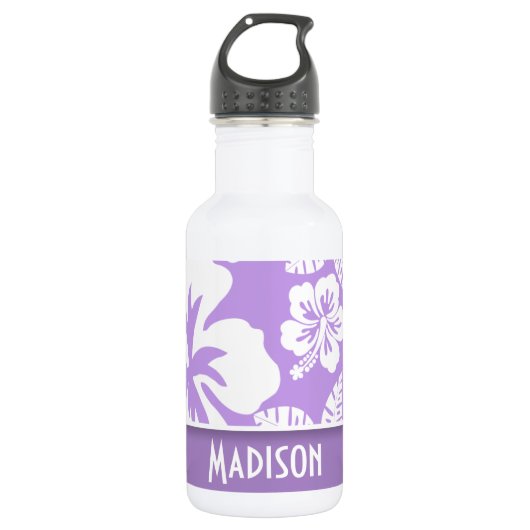 Heldere Lavendel Tropische Hibiscus; gepersonalise Waterfles (Voorkant)