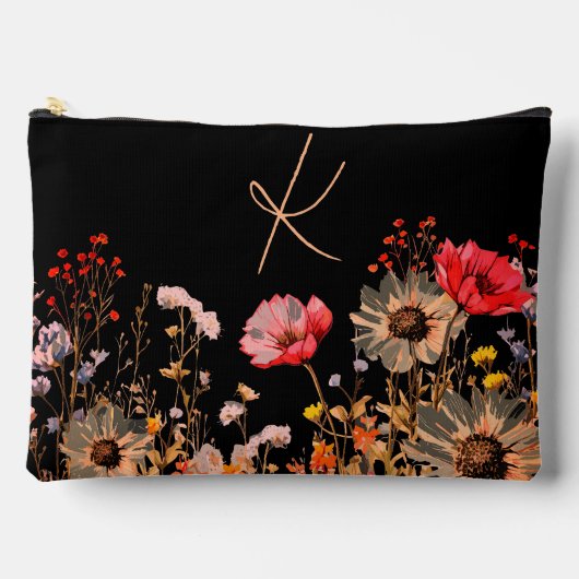 Heldere lente bloemen op zwart monogram etui (Voorkant)