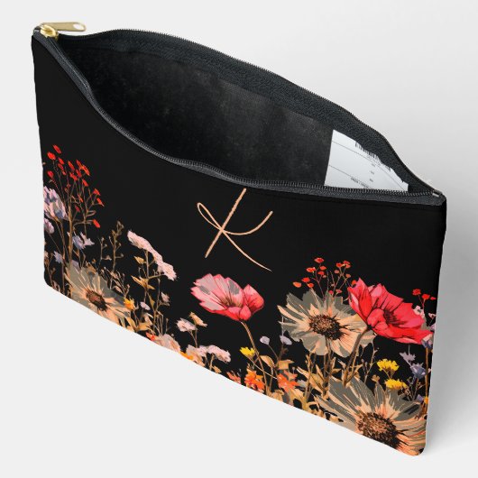 Heldere lente bloemen op zwart monogram etui (Open)