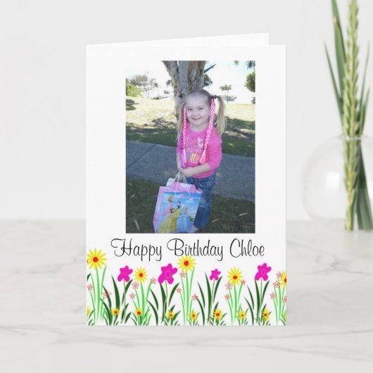 Heldere lentebloemen aangepaste Chloe verjaardagsc Kaart (Voorkant)