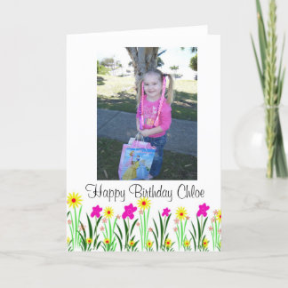 Heldere lentebloemen aangepaste Chloe verjaardagsc Kaart