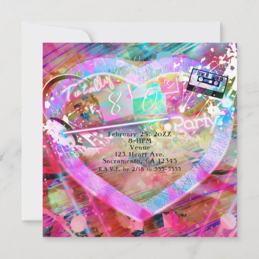 Heldere Leuke Hartfeest Uitnodiging van de 80's (Achterkant)