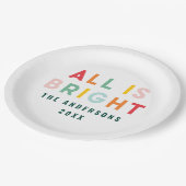 Heldere leuke kleurrijke moderne kerstfamilie deco papieren bordje (Gekanteld)