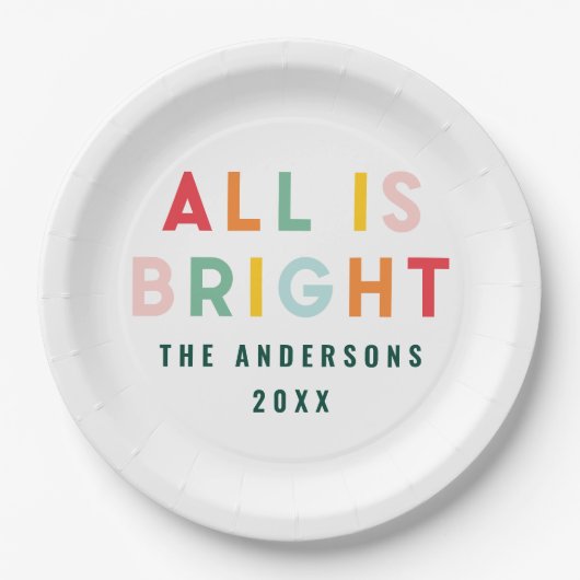 Heldere leuke kleurrijke moderne kerstfamilie deco papieren bordje (Voorkant)