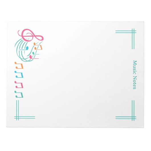 Heldere & Leuke Kleurrijke Muzieknoten Grenslijn Notitieblok (Voorkant)