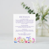 Heldere Levendige Kleur Wildflower Wedding Details Informatiekaartje (Staand voorkant)