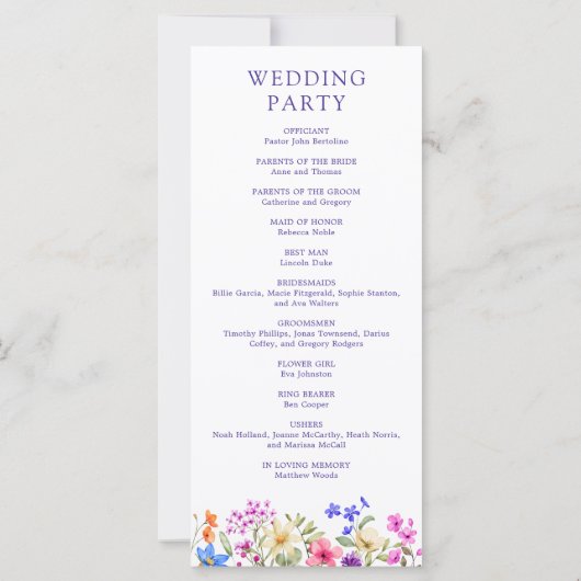 Heldere levendige kleuren Wildflower Wedding Progr (Achterkant)