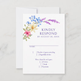 Heldere levendige kleuren Wildflower Wedding RSVP Kaartje