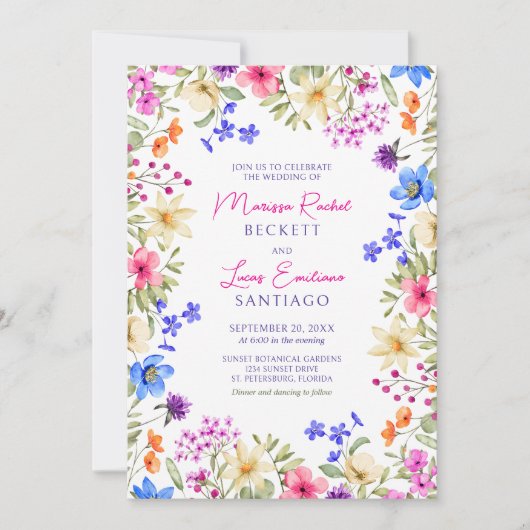 Heldere levendige kleuren Wildflowers Wedding Kaart (Voorkant)