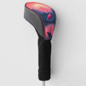 Heldere levendige moderne zonsondergang flamingo golfheadcover (Schuin)