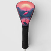 Heldere levendige moderne zonsondergang flamingo golfheadcover (Voorkant)