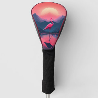 Heldere levendige moderne zonsondergang flamingo golfheadcover
