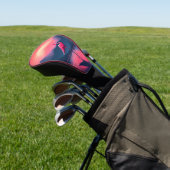 Heldere levendige moderne zonsondergang flamingo golfheadcover (Insitu)