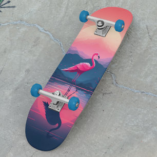 Heldere levendige moderne zonsondergang flamingo persoonlijk skateboard