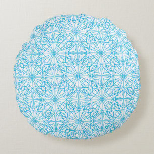 Heldere lichtblauwe witte geometrische symmetriepa rond kussen