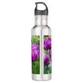 Heldere lila tulpen op een zonnige dag waterfles  (Achterkant)