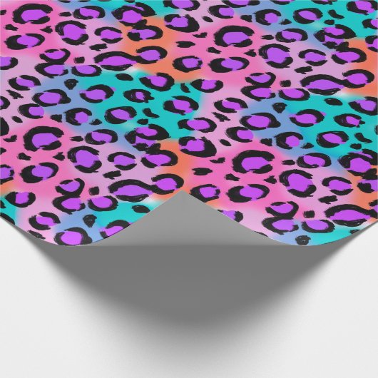 Heldere luipaard, roze paarse aqua cadeaupapier (Hoek)