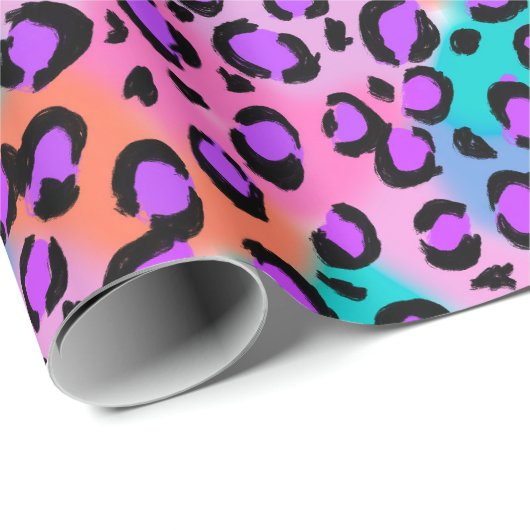 Heldere luipaard, roze paarse aqua cadeaupapier (Rol Hoek)