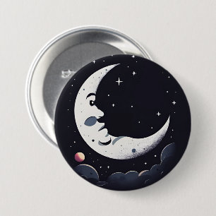 Heldere maan gezicht in donkere hemel ronde button 7,6 cm