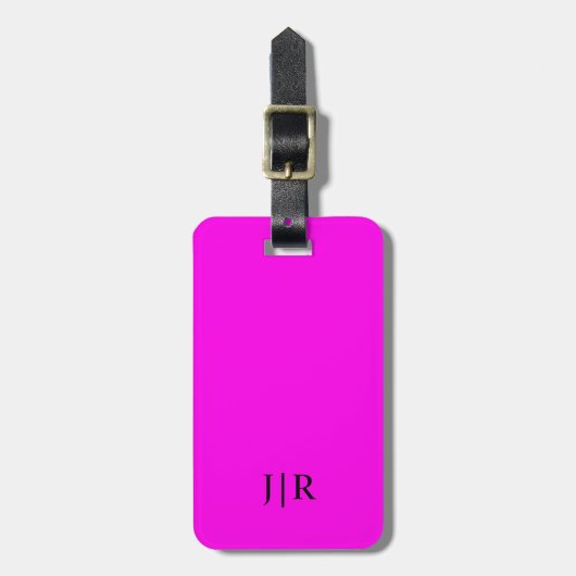 Heldere magenta en zwart in modern monogram bagagelabel (Voorkant verticaal)