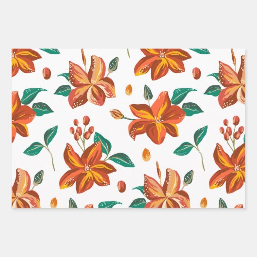 Heldere moderne bloemen en bladeren botanische pat inpakpapier vel (Voorkant 3)