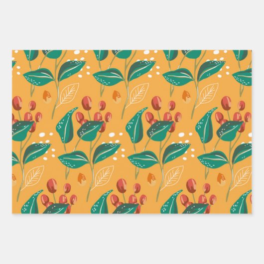 Heldere moderne bloemen en bladeren botanische pat inpakpapier vel (Voorkant)