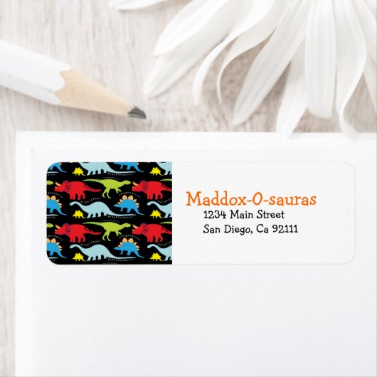 Heldere moderne dinosaurus retour adreslabels etiket (Insitu)