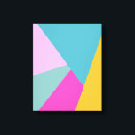 Heldere moderne geometrische vormen Kunst | Blauwg Canvas Afdruk<br><div class="desc">Een kleurrijk abstract geometrisch ontwerp in heldere en vette kleuren van warm roze,  turquoise en geel.</div>