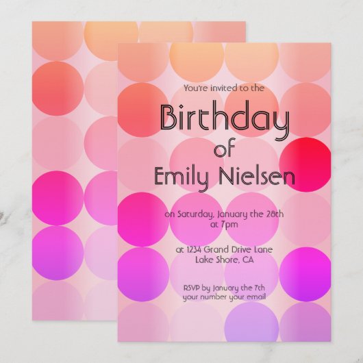 Heldere moderne verjaardagsuitnodiging kaart (Voorkant / Achterkant)