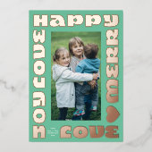 Heldere moderne wensen | Kerst één foto groen Folie Feestdagenkaart (Voorkant)