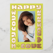 Heldere moderne wensen | Kerstmis een foto geel Folie Feestdagenkaart (Voorkant)