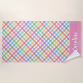 Heldere Multi Color Gingham gepersonaliseerd Strandlaken (Voorkant)