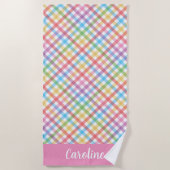 Heldere Multi Color Gingham gepersonaliseerd Strandlaken (Voorkant)
