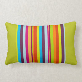 Heldere, multi-kleurenstrepen op Chartreuse Kussen
